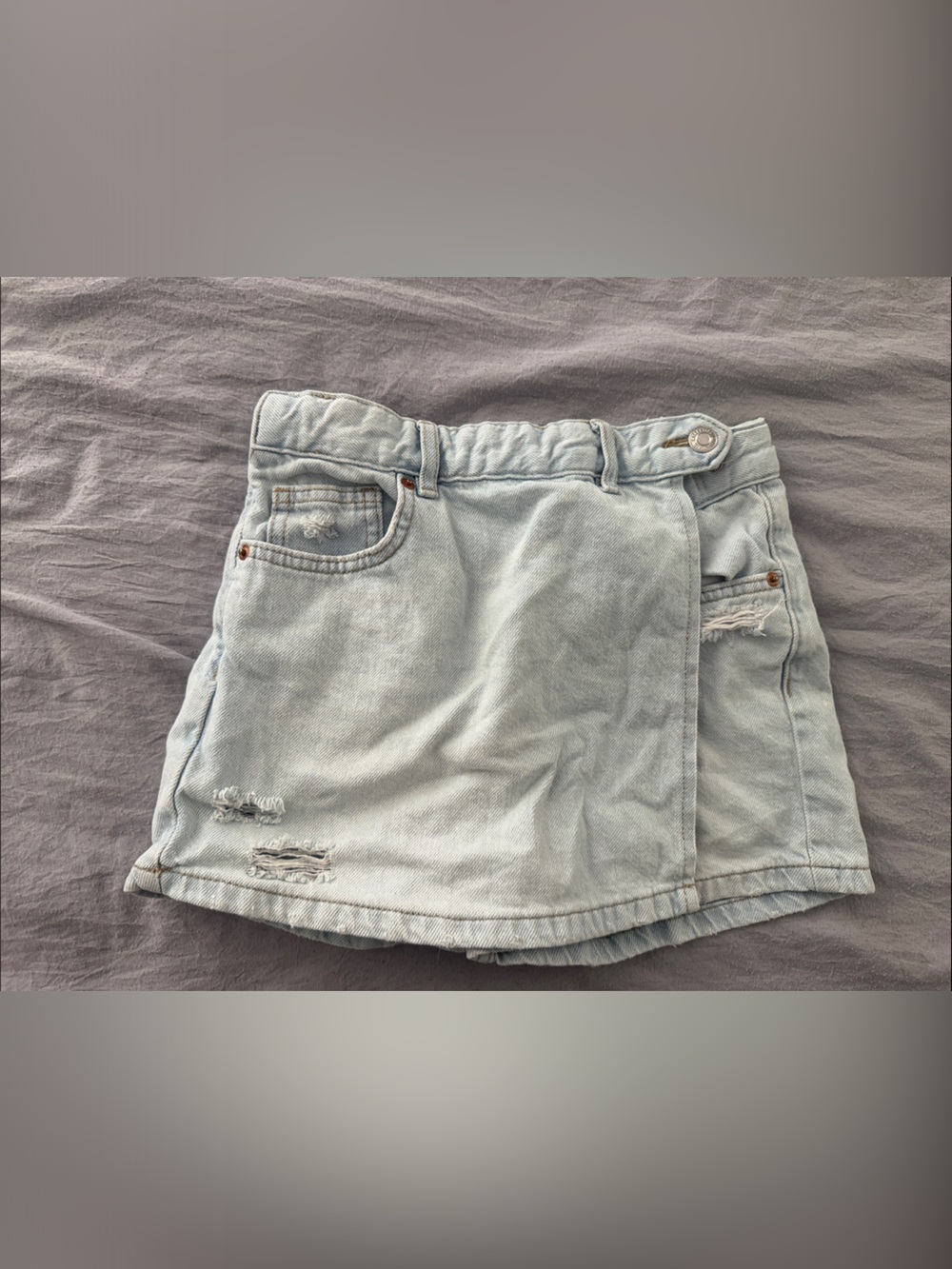 ZARA Light Wash Denim Skort with Distressed Details - girls